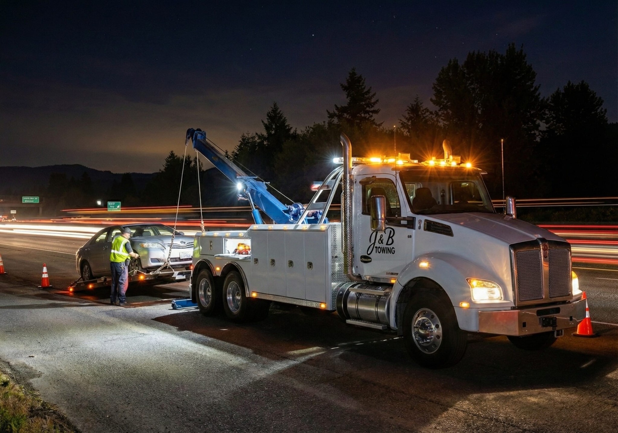 J&B Towing truck responding to a call